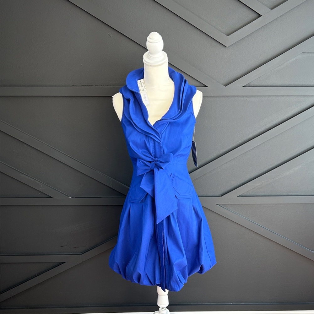 NWT, Size XS, Samuel Dong Royal Blue Bubble Dress with Bow